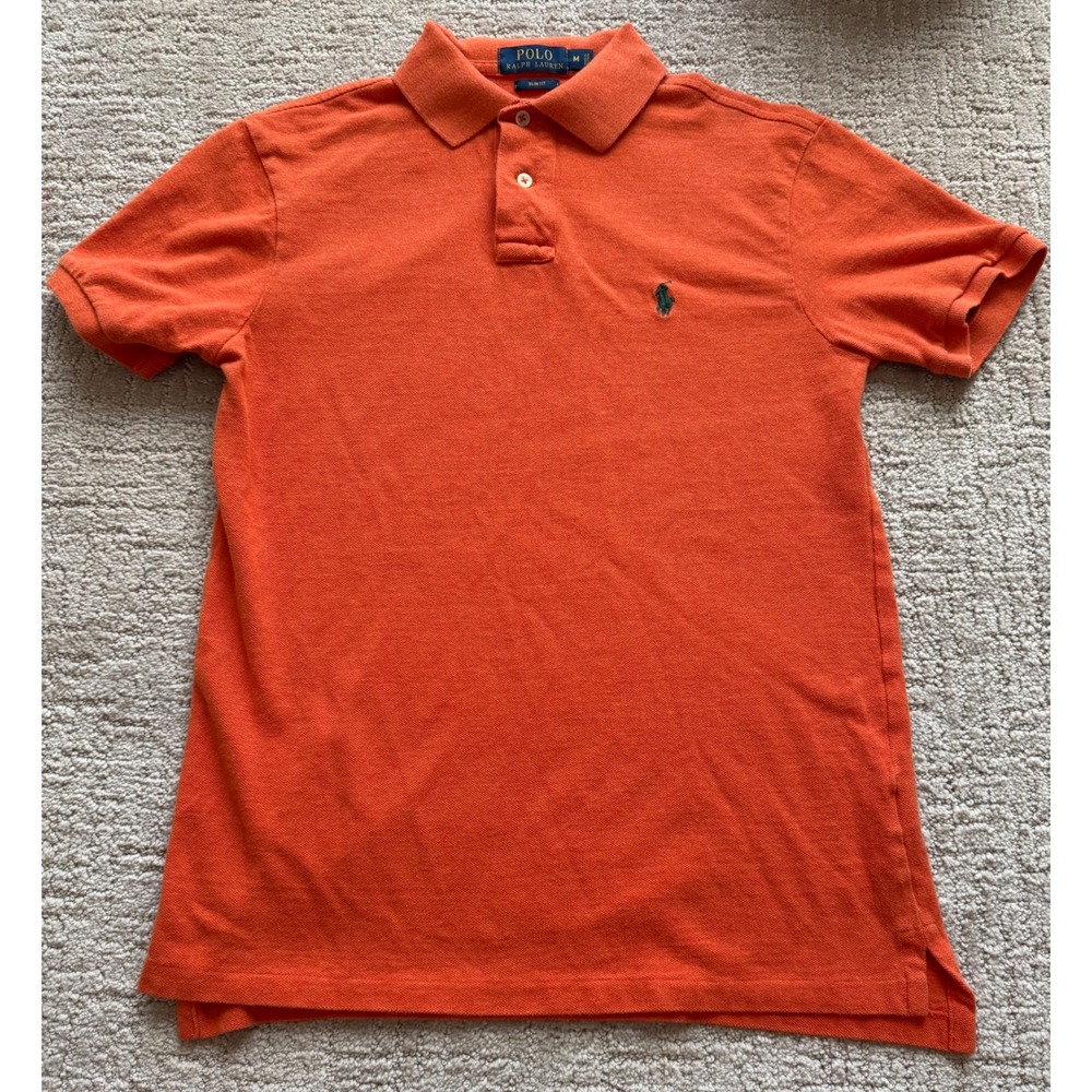 Polo Ralph Lauren Polo Shirt Mens M Orange Slim Fit Short Sleeve Preppy Horse